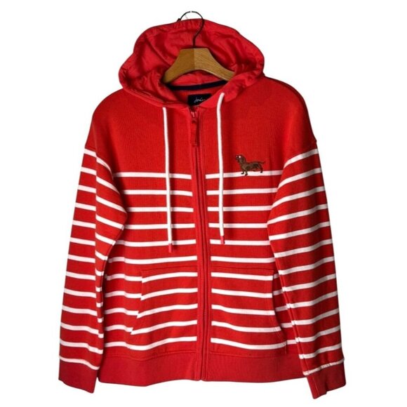 Joules Jacket Women 2 Red White Striped Oakham Full Zip Hoodie Sweatshirt Preppy - Picture 2 of 11